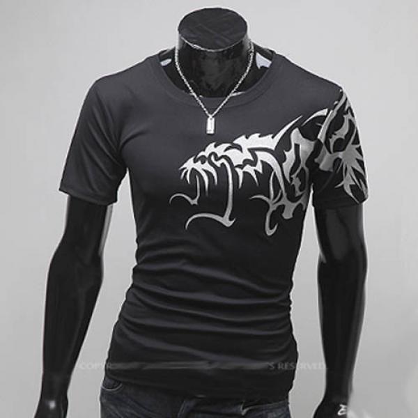 Superbe T shirt Fashion Imprime dragon asiatique Spirit Noir
